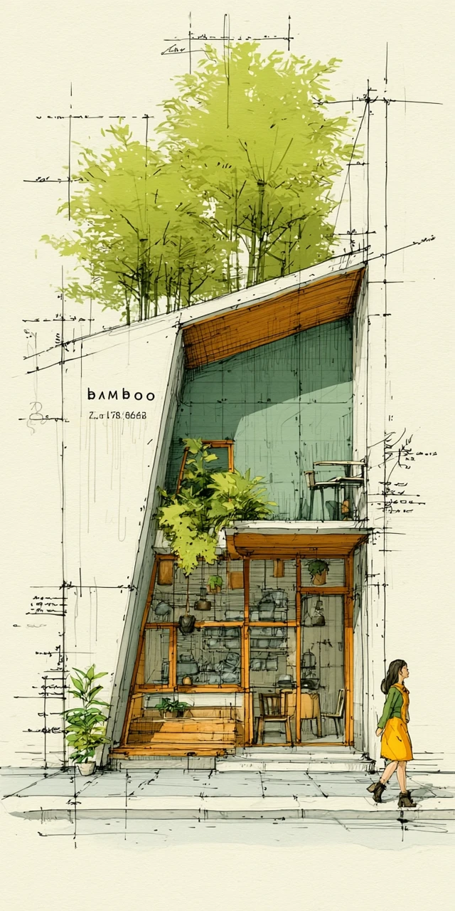 Bamboo Coffee Shop Architectural Drawing