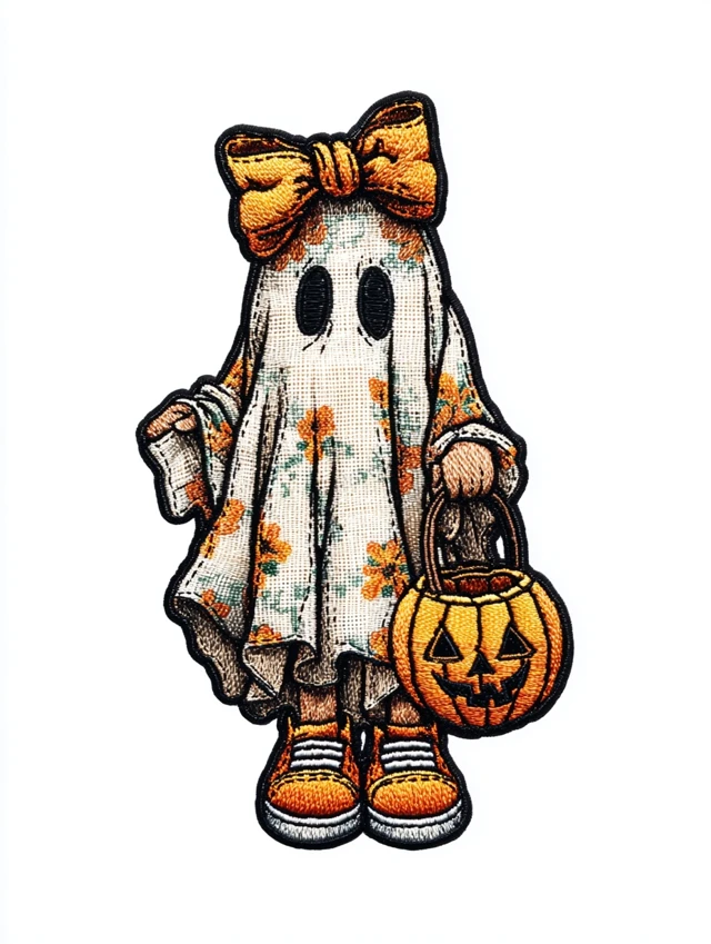 Cute Patchwork Ghost Halloween Illustration