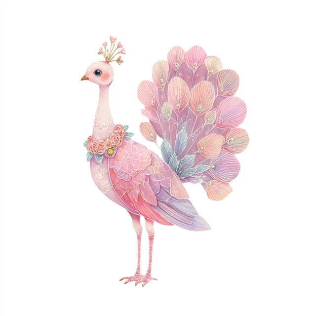 Whimsical Pink Peacock Illustration Atelier Choux Style