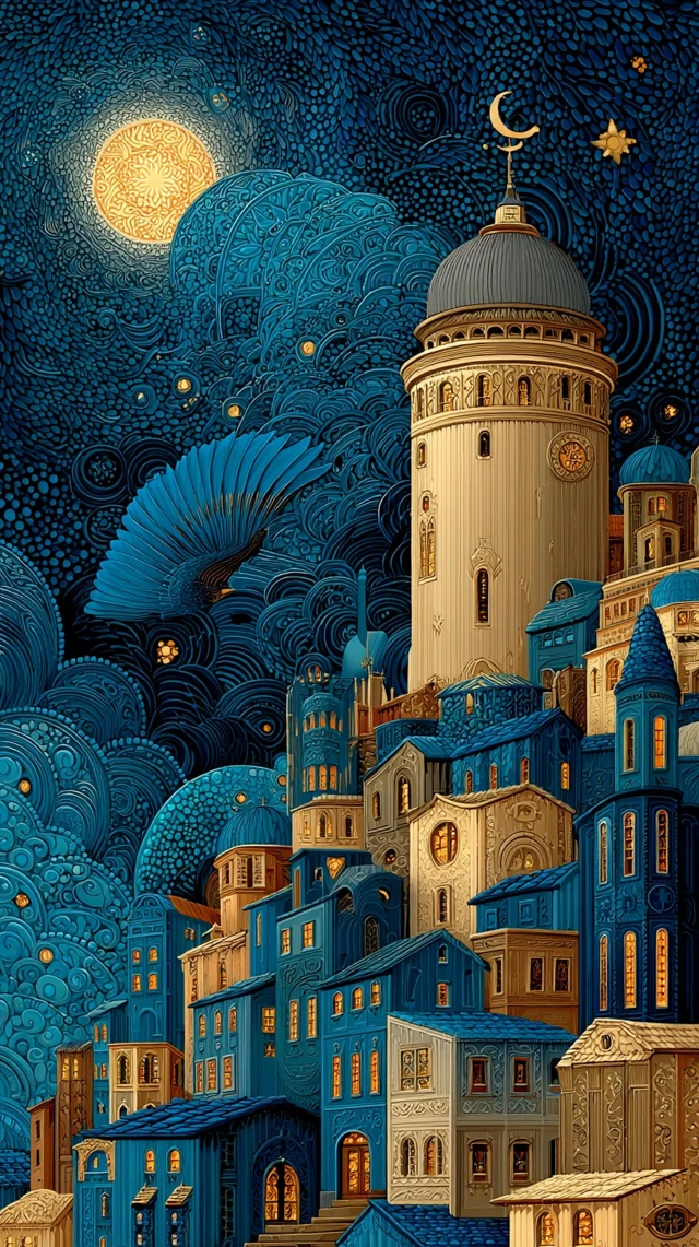 Magical Night Cityscape in Klimt Style