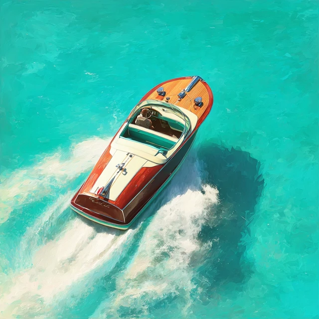 Retro Speedboat in Turquoise Waters - Miami Style