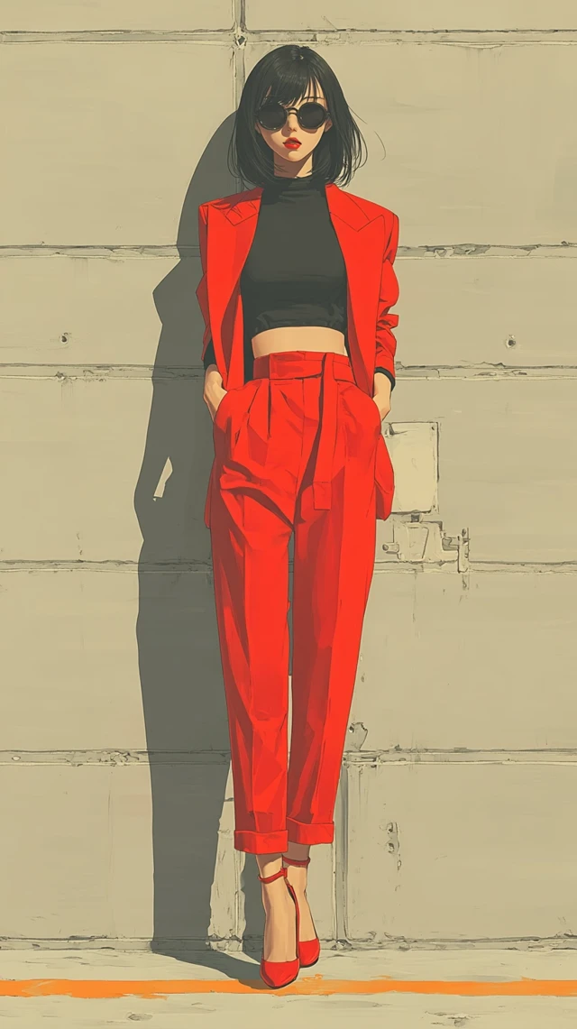 Anime Fashion Illustration in Red Suit