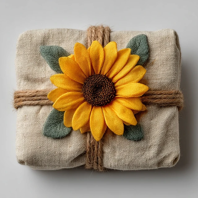 Reusable Cloth Gift Wrap with Sunflower Zero Waste