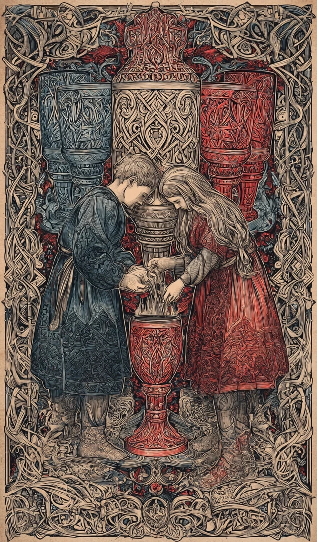 Norwegian Folklore Boy and Girl with Goblets