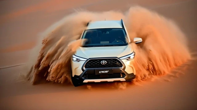 Toyota Corolla in the Desert Cinematic Scene