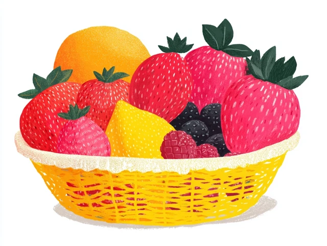 Fruit Basket Illustration Childrens Book Style