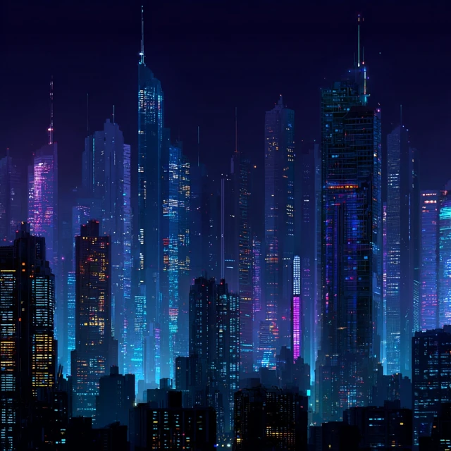 Cyberpunk City Skyline Neon Lights