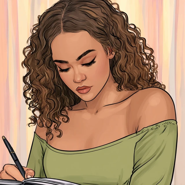Dreamy Digital Illustration of Woman Writing in Notebook