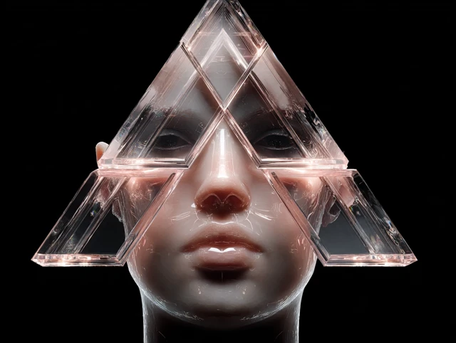 Futuristic Glass Face 3D Cyberpunk Illustration