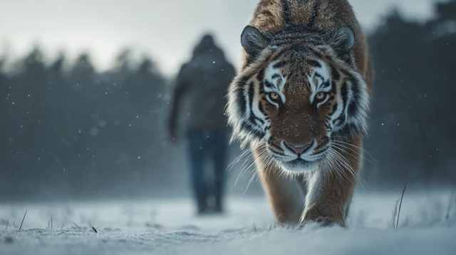 Tiger in the Snow Cinematic Wildlife Photography