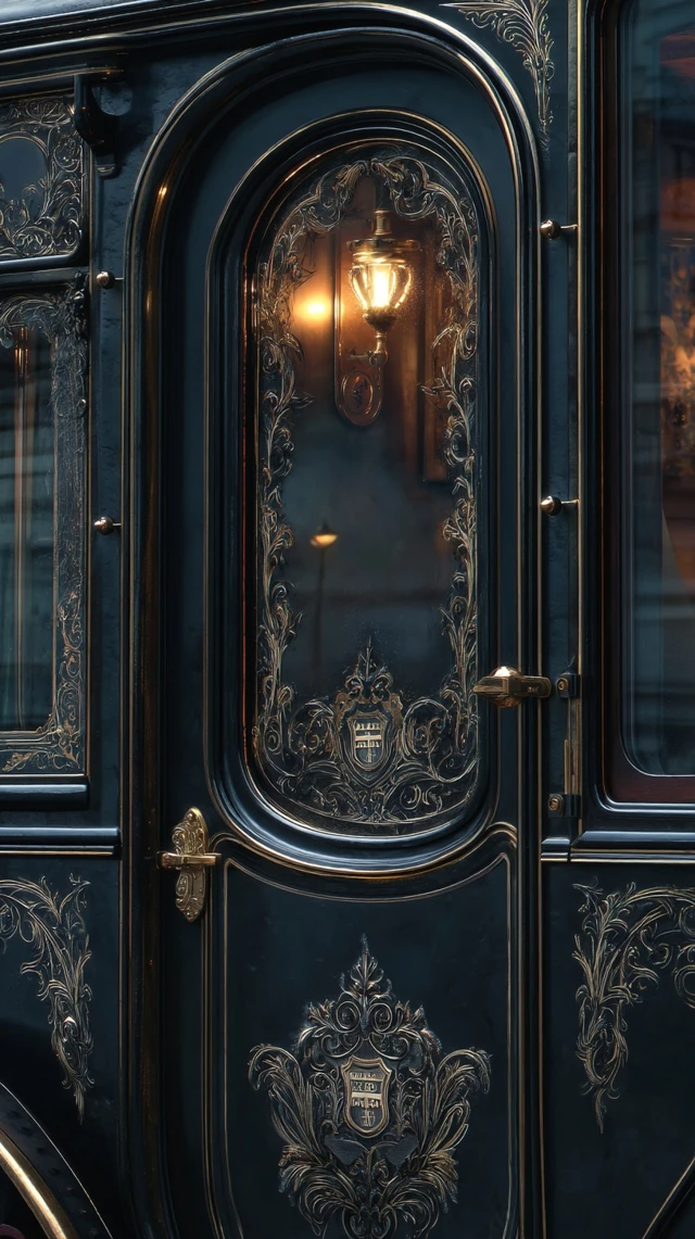 Ornate Door with Raven Gold Filigree Photorealistic
