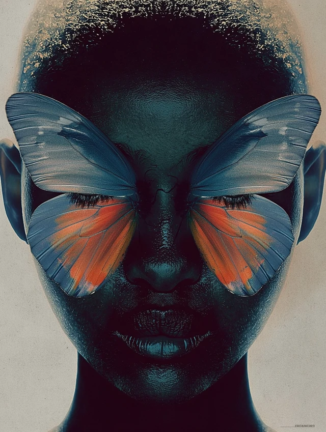 Surreal Portrait Black Woman Butterflies