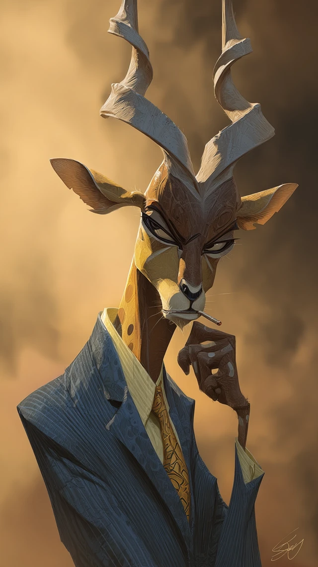 Gazelle Humanoid in Suit Intensely Biting Lip