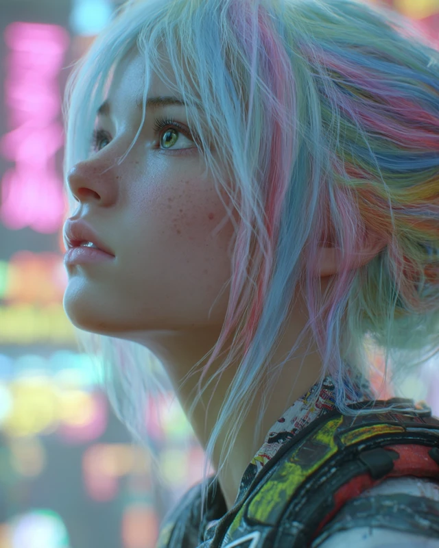 Cyberpunk Girl Portrait Pastel Hair and Eyes