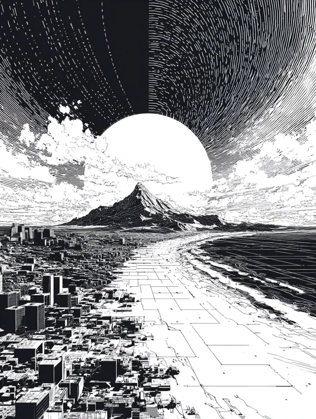 Binary Code Horizon Futuristic Landscape