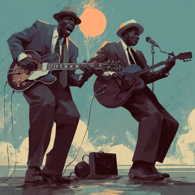 Blues Musicians Mississippi Performance Illustration