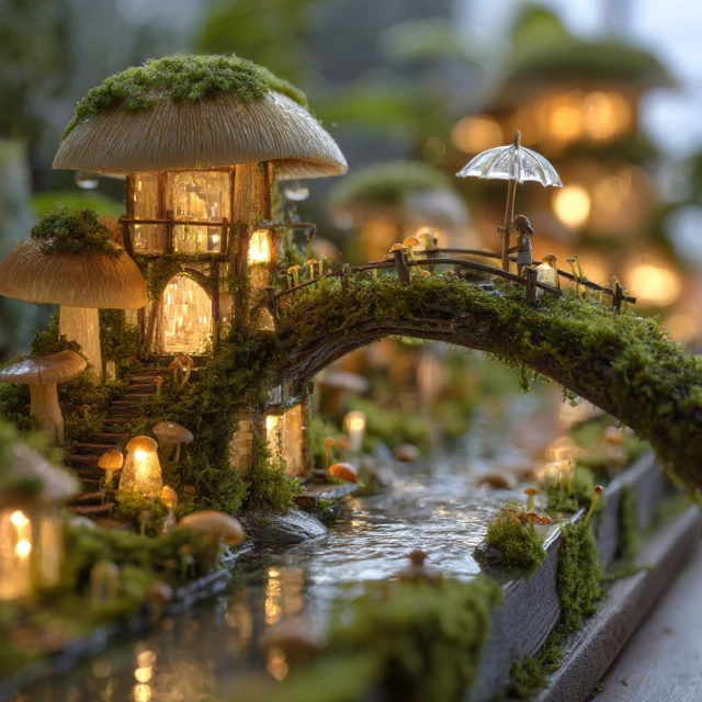 Miniature Mushroom Village: Fantasy Landscape