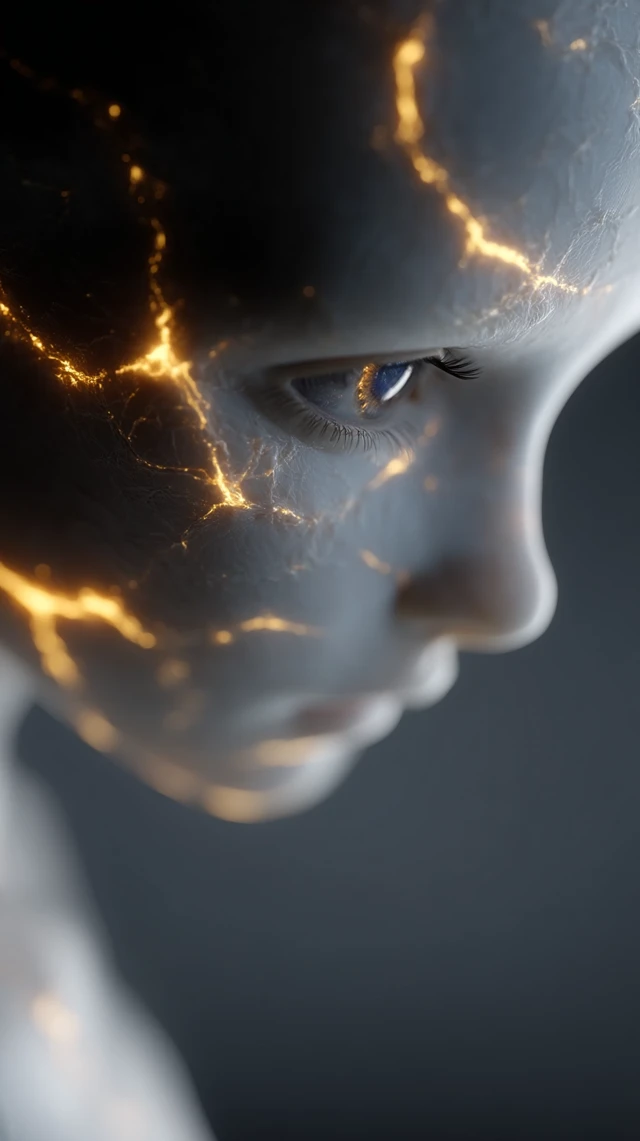 Humanoid Portrait Electric Veins Cosmic Surrealism