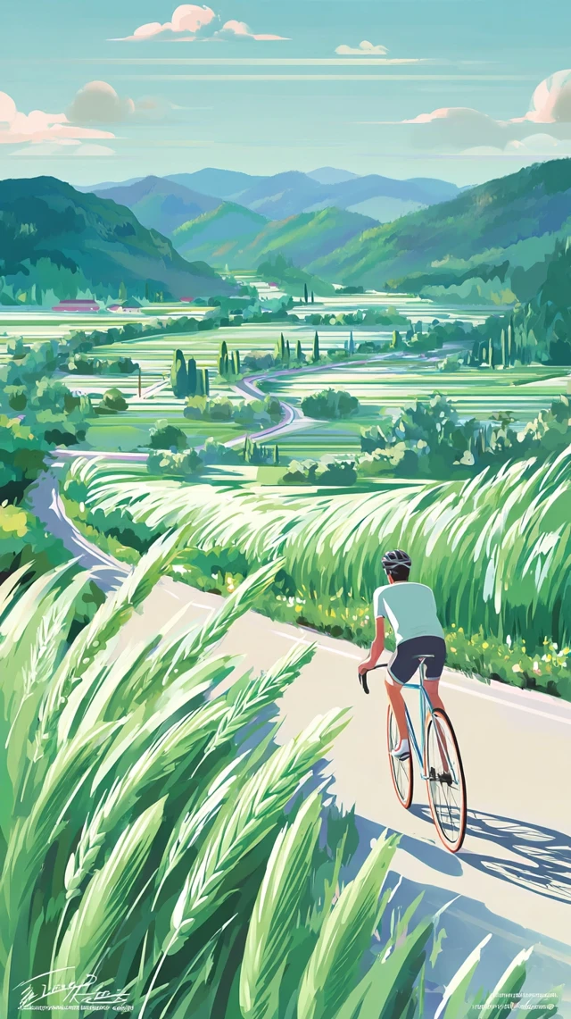 Mountain Cyclist Cycling Through Summer Fields