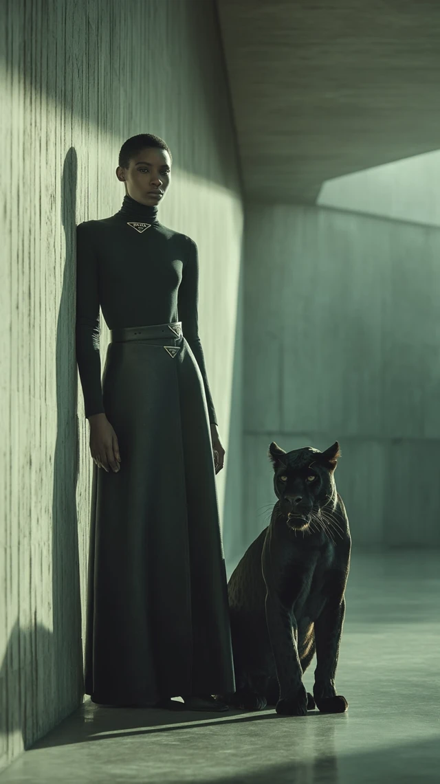 PRADA-Inspired Portrait: Minimalist Elegance and Black Panther
