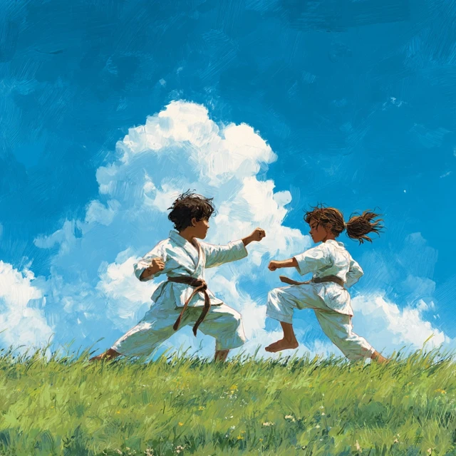 Karate Kids Training in the Sunshine Positive Poster