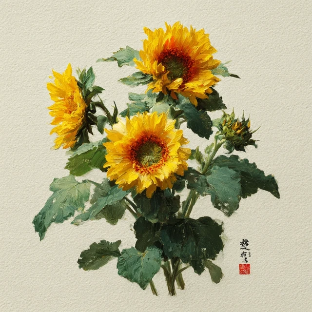 Sunflowers Traditional Chinese Painting Art