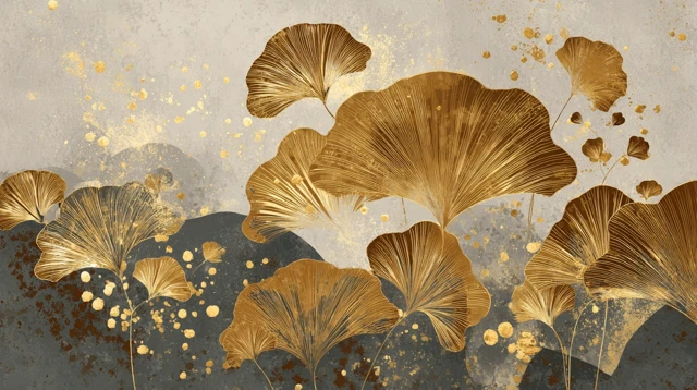 Golden Floral Art Muted Background Artisan Design