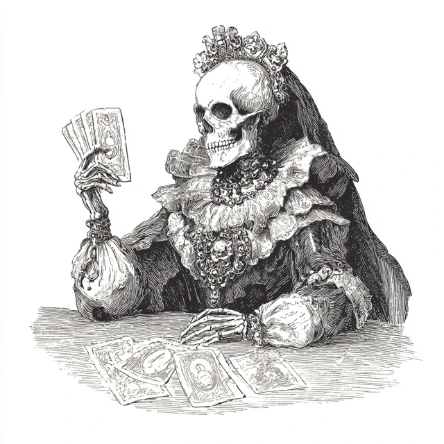 Skeleton Fortune Teller Vintage Horror Illustration