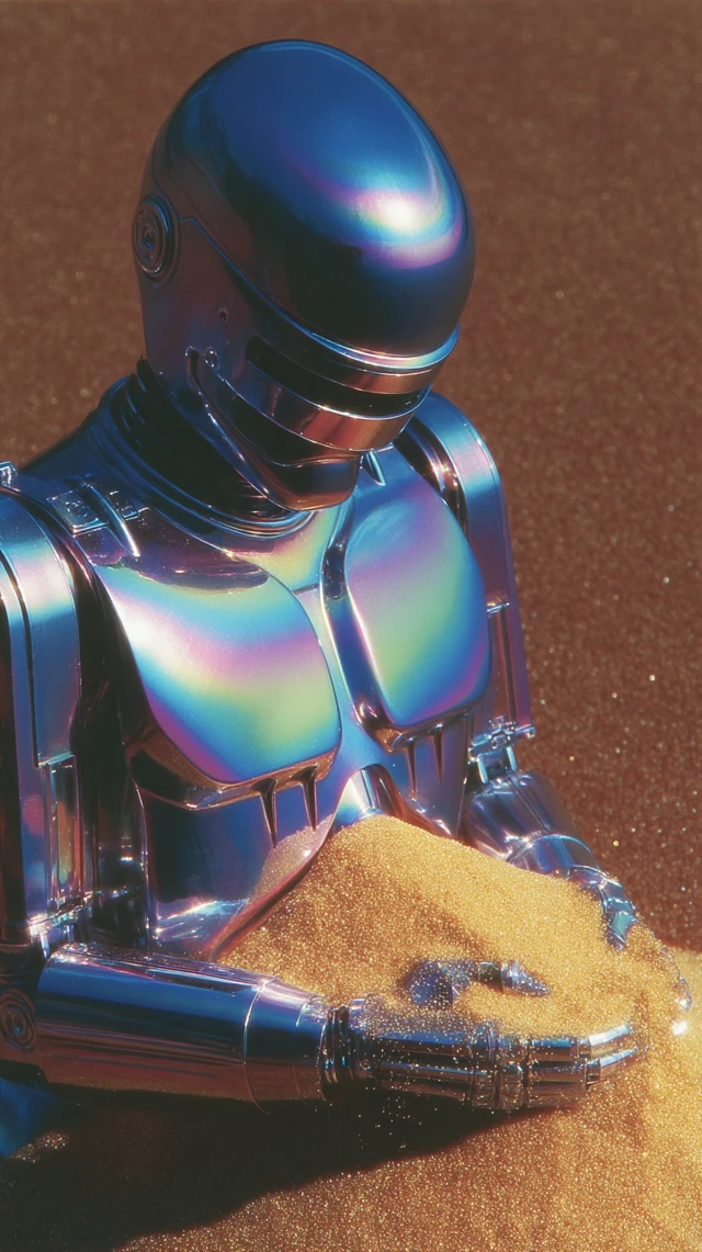 Mechanical Robot Hand Holding Gold Sand