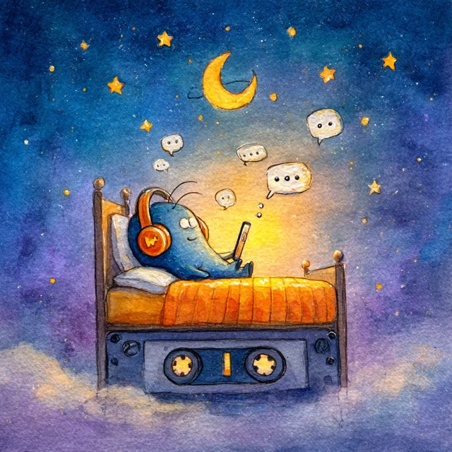 Dreamy Night Sky and Floating Bed Illustration
