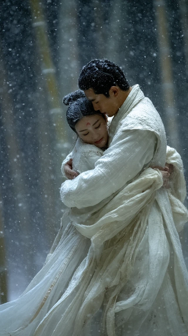 Snowy Embrace Hanfu Forest Intimate Scene