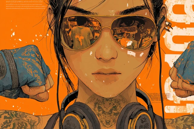 Thai Woman with Tattoos Sunglasses and Headphones