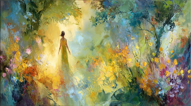 Inner Harmony Radiant Figure in a Lush Field Painting