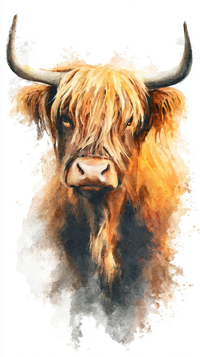 Highland Cow Watercolor Painting Art Print