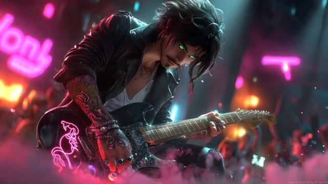 Rock Star Playing Guitar on Stage