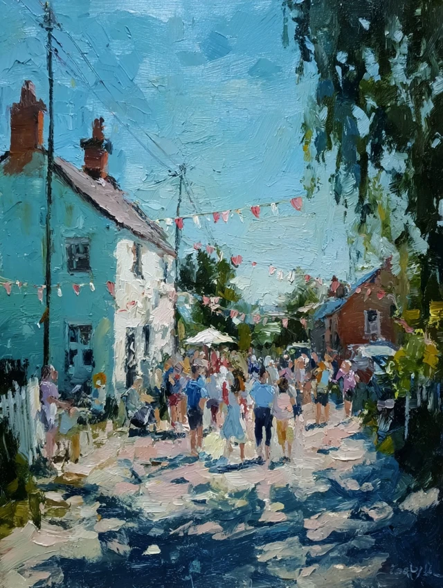 Impressionist Village Festival Painting Degas Style