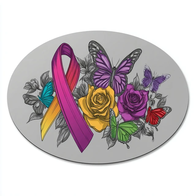 Cancer Awareness Art Ribbon Butterflies Roses HD