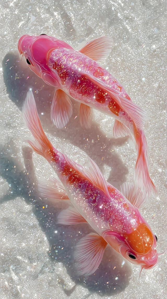 Pink Koi Fish Swimming in Sparkling Water