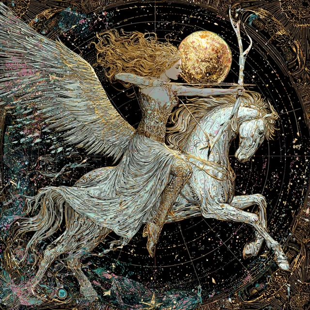 Divine Goddess on Pegasus in Cosmos