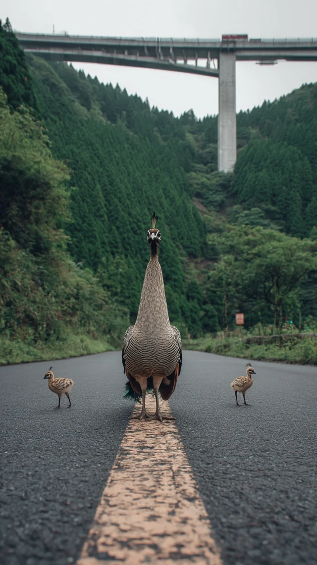 Peacock and Peachicks Roadside View Photography