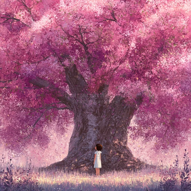 Cherry Blossom Dream: Girl Under a Motherly Tree