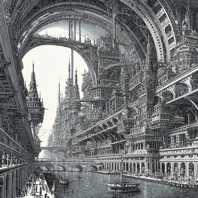Grand House Tree City Illustration