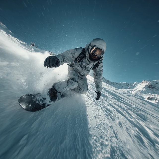Snowboarder Action Shot Cinematic Film Effect