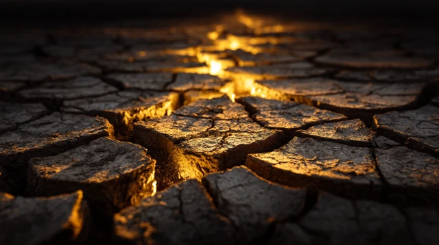 Cracked Earth Glowing Golden Light Eerie Atmosphere