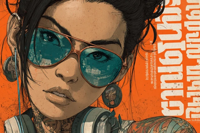 Thai Woman with Tattoos Sunglasses and Headphones