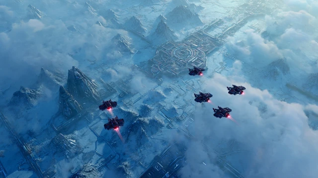 Frozen Wasteland Drone Formation Cinematic View