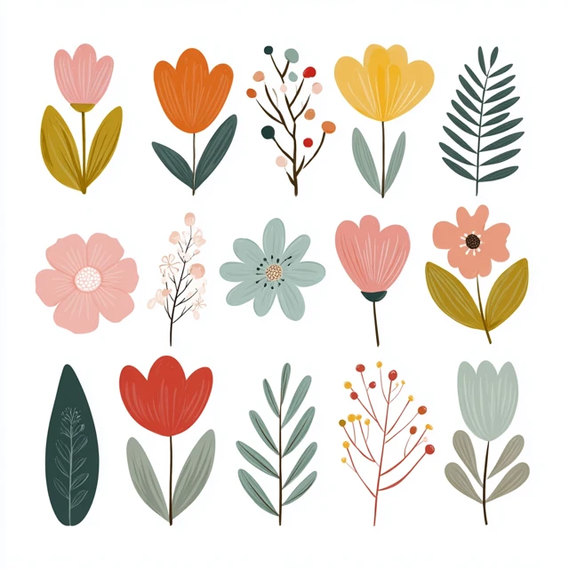 Botanical Clip Art Floral Elements for Design