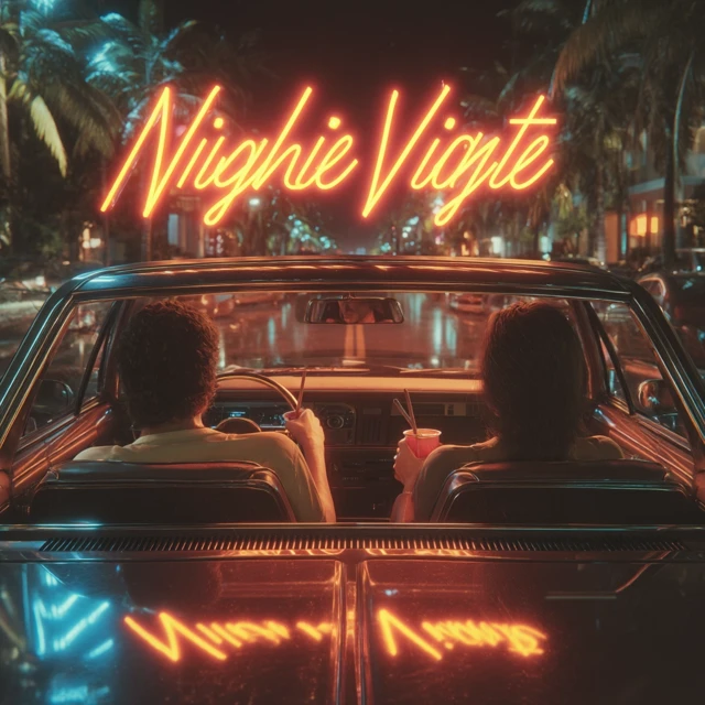 Retro Nightlife Scene Neon Lights Miami Vice Style