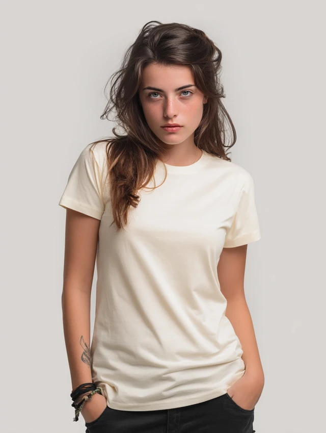 Cream T-Shirt for Women - Blank Tee - White Background