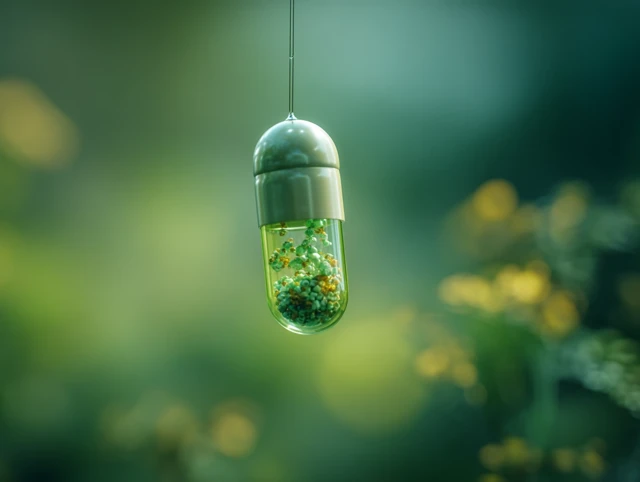 Macro Shot of a Translucent Capsule with Drug Granules
